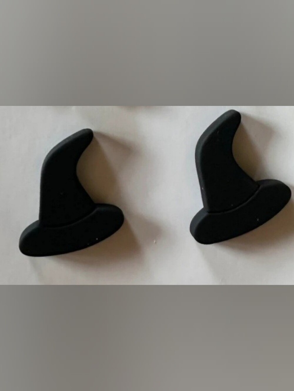 A pair of Smooth Black Witch Hat lightweight matte polymer clay or resin earring
